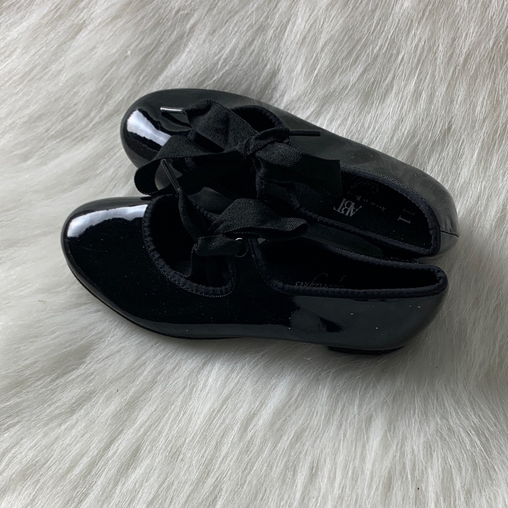 Elegant Kids Black Patent Ballet Shoes with Bow